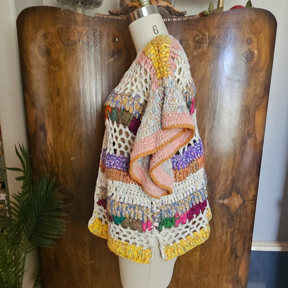 Anthropologie Short Sleeve Crochet Sweater Jacket NWT - Picture 3 of 10